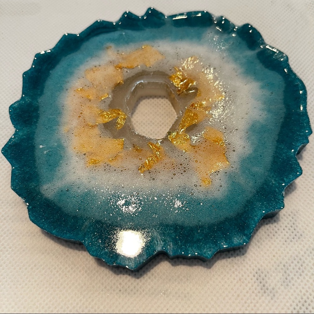COPY - Teal gold leaf coaster with bubbles